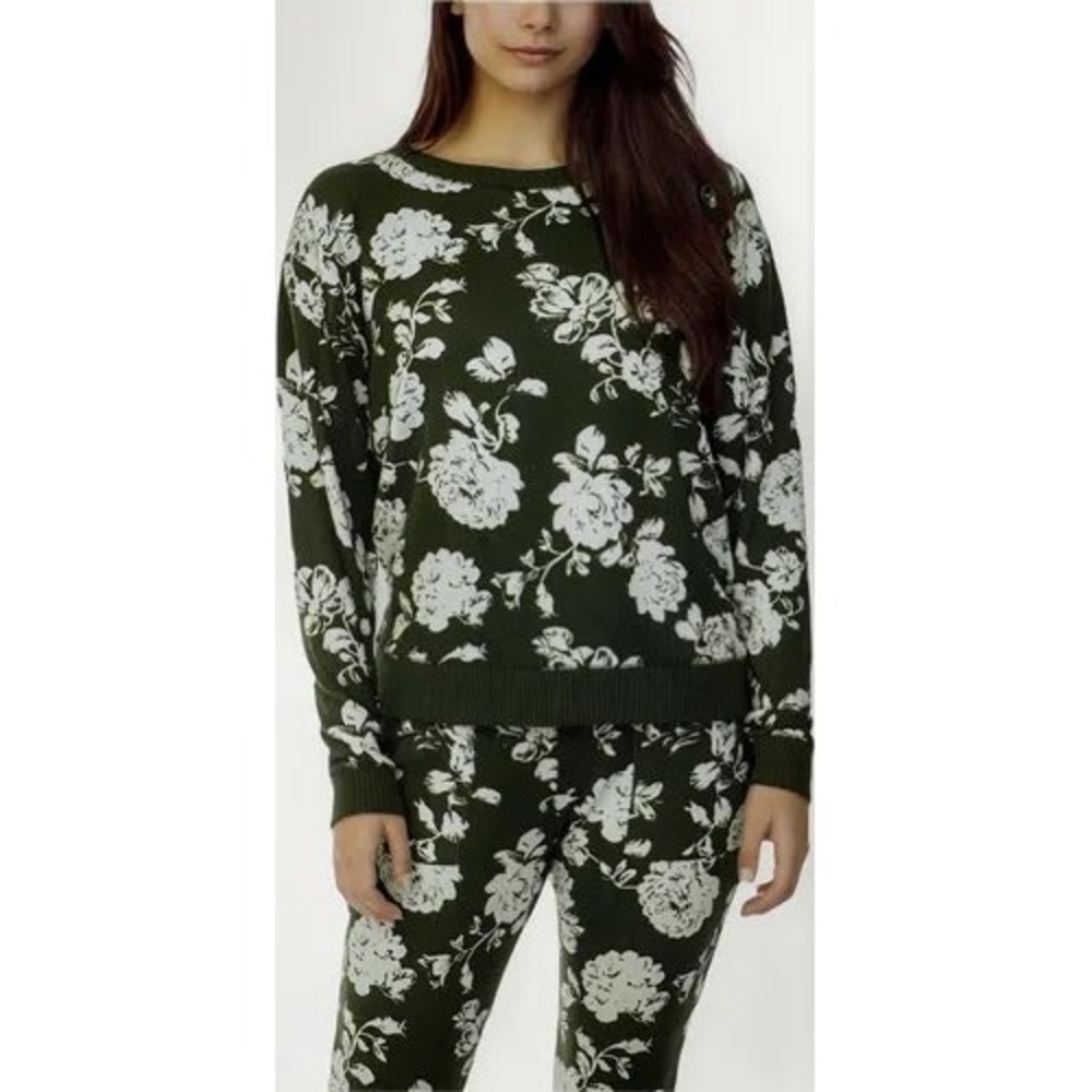Honeydew Intimates Lounge Set Womens Small Green Floral‎ Sweatshirt Joggers 2pc